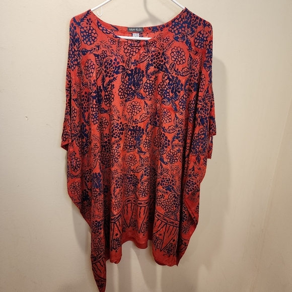VAN KLEE red Print Covel All Tunic top Kimono - Picture 9 of 10